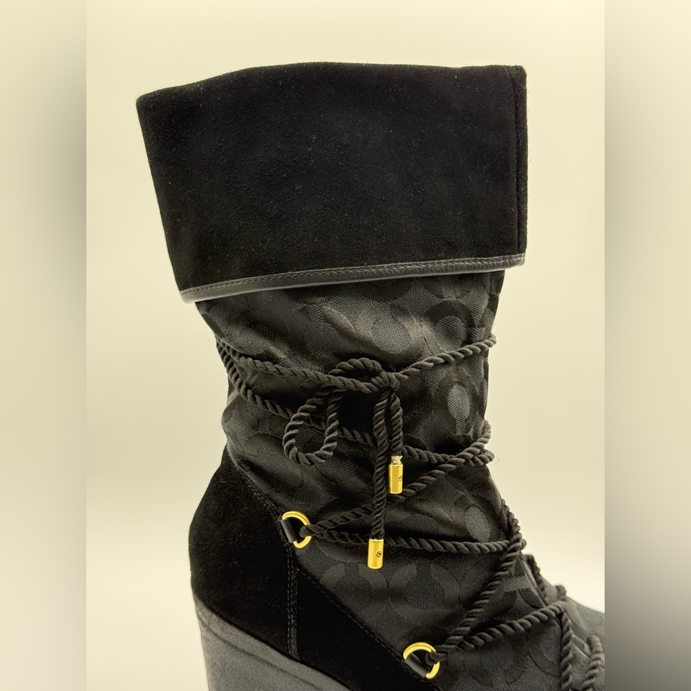 COACH Black Maisy Signature C Logo Monogram Wedge Boots Size 9.5 B - Picture 8 of 17